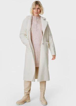 Молочная эко-шуба пальто дубленка с карманами