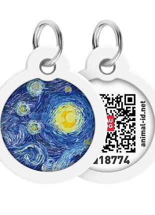 Адресник для собак і котів металевий waudog smart id з qr паспортом, малюнок "водяні лілії", коло, д 30 мм
