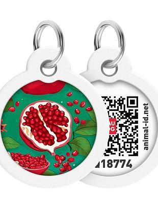 Адресник для собак і котів металевий waudog smart id з qr паспортом, малюнок "гранати", коло, д 30 мм