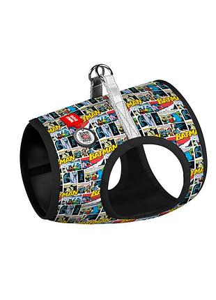 Шлея для собак мягкая waudog clothes с qr паспортом, рисунок "бэтмен комикс", xs2, в 28-31 см, с 20-22 см