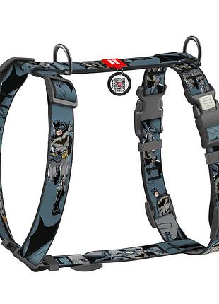 Шлея для собак анатомическая h-образная waudog nylon с qr паспортом, рисунок "тень бэтмена", пластиковый фастекс, xl, ш 25 мм, а