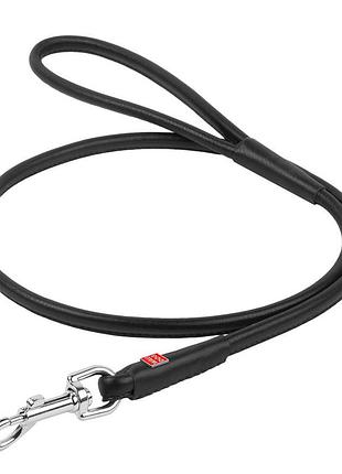 Поводок для собак кожаный waudog glamour круглый, дл 6 мм, дл 122 см черный