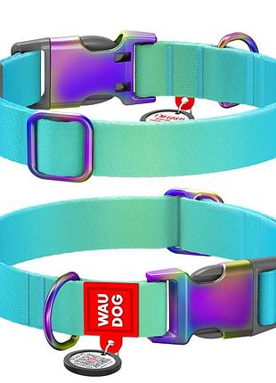 Ошейник для собак из нейлона waudog nylon recycled c qr паспортом, градиент, m, ш 20 мм, дл 28-40 см голубой