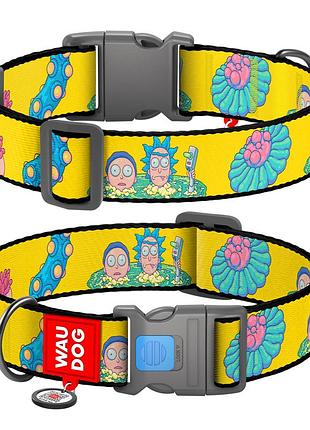 Ошейник для собак нейлоновый waudog nylon с qr паспортом, рисунок "рик и морти 1", пластиковый фастекс, xxl, ш 35 мм, дл 46-70