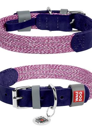 Ошейник для собак из кожи и восстановленного хлопка waudog classic, l, ш 25 мм, дл 38-49 см фиолетовый