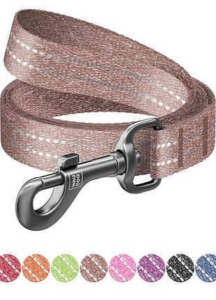 Повідець для собак із відновленої бавовни waudog re-cotton, світловідбиваючий, ш 15 мм, дов 200 см коричневий