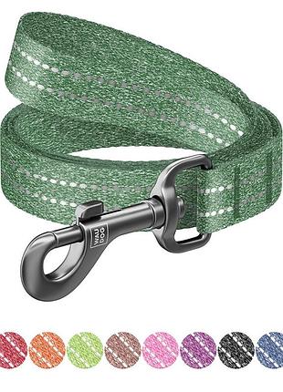 Поводок для собак из восстановленного хлопка waudog re-cotton светоотражающий, l-xxl, ш 25 мм, дл 150 см зеленый