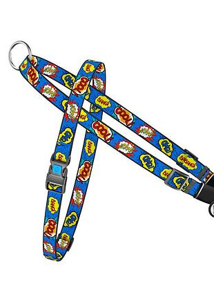 Шлея для собак быстросъемная waudog nylon с qr паспортом, рисунок "вау", пластиковый фастекс, ш 20 мм, а 45-65 см, в 55-80 см