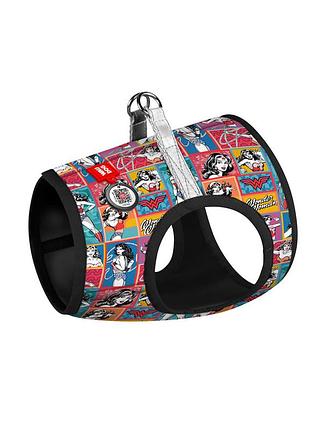 Шлея для собак мягкая waudog clothes c qr паспортом, рисунок "чудо-женщина комикс", s2, в 46-50 см, с 43-45 см