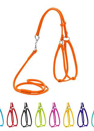 Шлея с поводком для собак кожаная waudog glamour с qr паспортом, круглая, д 6 мм, а 26-46 см, в 30-50 см оранжевый