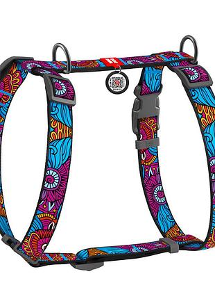 Шлея для собак анатомическая h-образная waudog nylon с qr паспортом, рисунок "лето", пластиковый фастекс, l, ш 25 мм, а 52-88, в