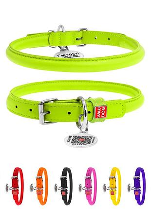Ошейник для собак кожаный waudog glamour с qr паспортом, круглый, др 13 мм, дл 53-63 см салатовый