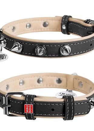 Ошейник для собак кожаный waudog soft с qr паспортом, с шипами, ш 20 мм, дл 30-39 см черный