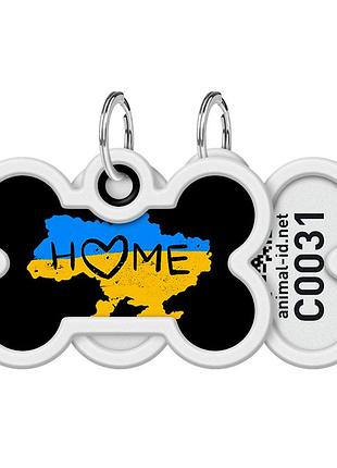 Адресник для собак и котов металлический waudog smart id с qr паспортом, рисунок "дем", кость, дл 40 мм, ш 28 мм