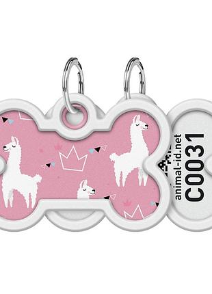 Адресник для собак и котов металлический waudog smart id с qr паспортом, рисунок "лами", кость, дл 40 мм, ш 28 мм