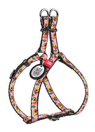 Шлейка для котов и маленьких собак waudog nylon xs розовая «авокадо», 10 мм, qr-паспорт, охват 28–40 см, арт. 319-4051