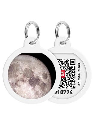 Адресник для собак и котов металлический waudog smart id с qr паспортом, рисунок "мисяц", круг, дл 25 мм