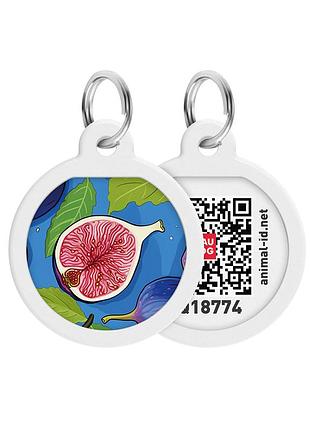 Адресник для собак и котов металлический waudog smart id с qr паспортом, рисунок "инжир", круг, дл 25 мм