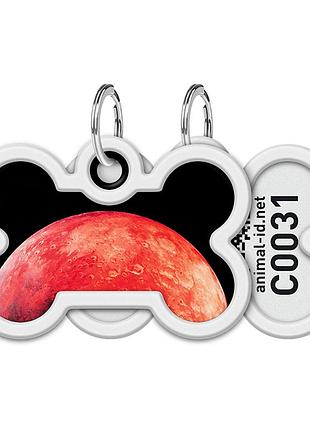Адресник для собак и котов металлический waudog smart id с qr паспортом, рисунок "марс", кость, дл 40 мм, ш 28 мм