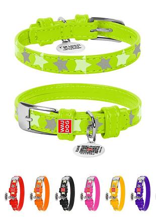 Ошейник для собак кожаный waudog glamour с qr паспортом, узор "звёздочка", светонакопительный/светоотражающий, xs, ш 12