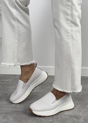 Мокасины слипоны, женские белые текстиль стелька 23,5см