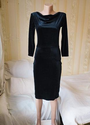 Черное велюровое вечернее миди платье, h&amp;m, xs, 🖤