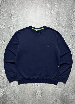 Свитшот кофта  hugo boss / хуго босс биг лого в темно синем цвете размер l, yves saint laurent