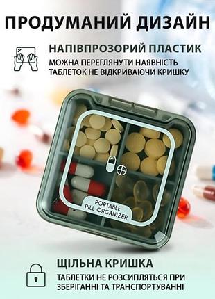 Органайзер для таблеток карманная мини таблетка для таблеток vmhouse контейнер на 4 отделения