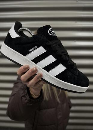 Зимові кросівки adidas campus, чорно-білі з хутром