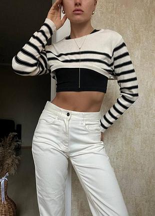 Кроп лонгслив в полоску от primark 2
