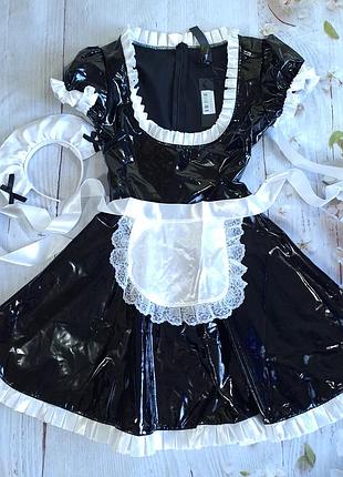 Костюм сексі покоївка лакована сукня від wolf&whistle вказано розмір s