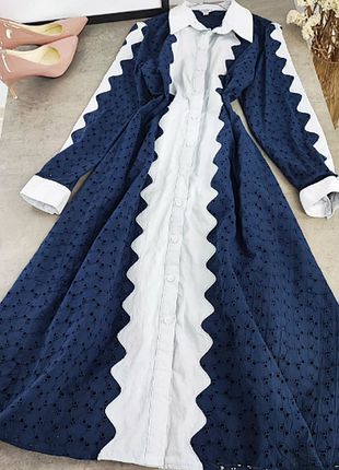 Прекрасное, необыкновенное синее платье из прошвы jovonnа