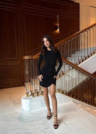 Жіноча новорічна сукня міні велюрова з паєткою