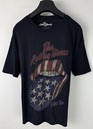 Чоловіча бавовняна однотонна футболка з принтом the rolling stones pull&bear розмір s