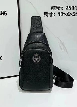 Рюкзак-слинг мужской кожаный на молнии 17*6*29.5 см. "flovers" от прямого поставщика