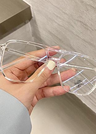 Очки для имиджа квадратные авиатор с прозрачной линзой прозрачные/белые 20/012
