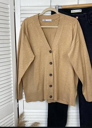 Кардиган бежевий бренд zara кофта шерстяна розмір хл ххл