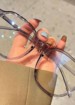 Очки для имиджа круглые с прозрачной линзой серые 20/013