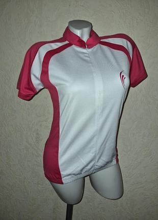 Жіноча велофутболка джерсі білого кольору з рожевим оздобленням