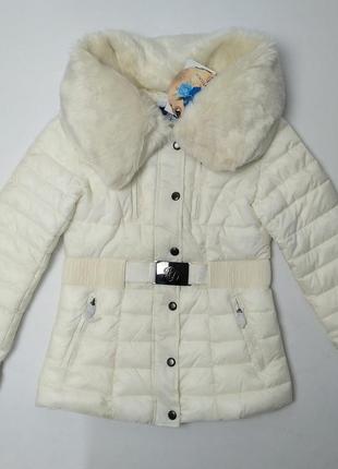 Зимняя белая курточка для девочки с меховым воротником silvian heach