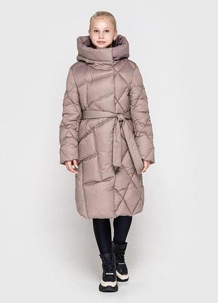 Пуховик длинный зимний, теплый, с поясом - состояние идеальное