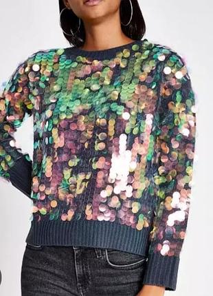 Кофта серая с цветными паетками