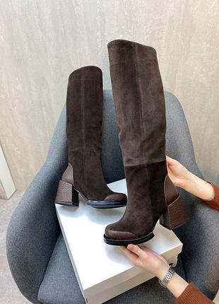 Жіночі чоботи із натуральної замші та шкіри шоколад мері