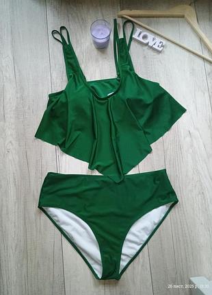 Очень красивый изумрудный раздельный купальник р.л-2хл верх топом без завязок