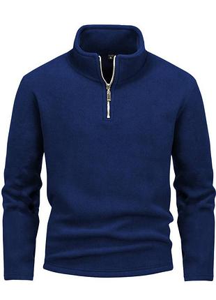 Флисовая зоп кофта синяя с высоким воротом, теплая мужская кофта зима осень
