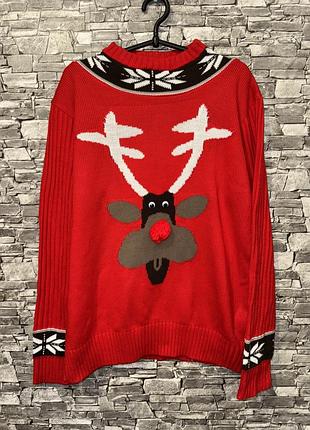 Чоловічий червоний светр з оленем, червоний новорічний светр, светр з оленем, мужской новогодний свитер с оленем, різдвяний светр