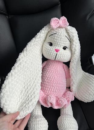Мʼяка іграшка зайчик амігурумі 45см з довгими вушками 38см подарунок на миколая новий рік день народження хрестини