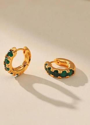 Серьги с зелеными камушками нержавеющая сталь stainless steel