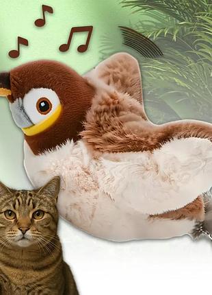 Музыкальная плюшевая игрушка для котов и собак с подвижными крыльями летающая птица