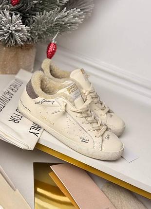 Кеды женские кожаные белые утеплённые мех зимние